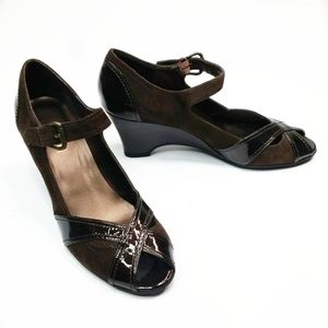 VAN ELi ▪︎Brown Peep Toe Mary Jane Wedge, NWOB